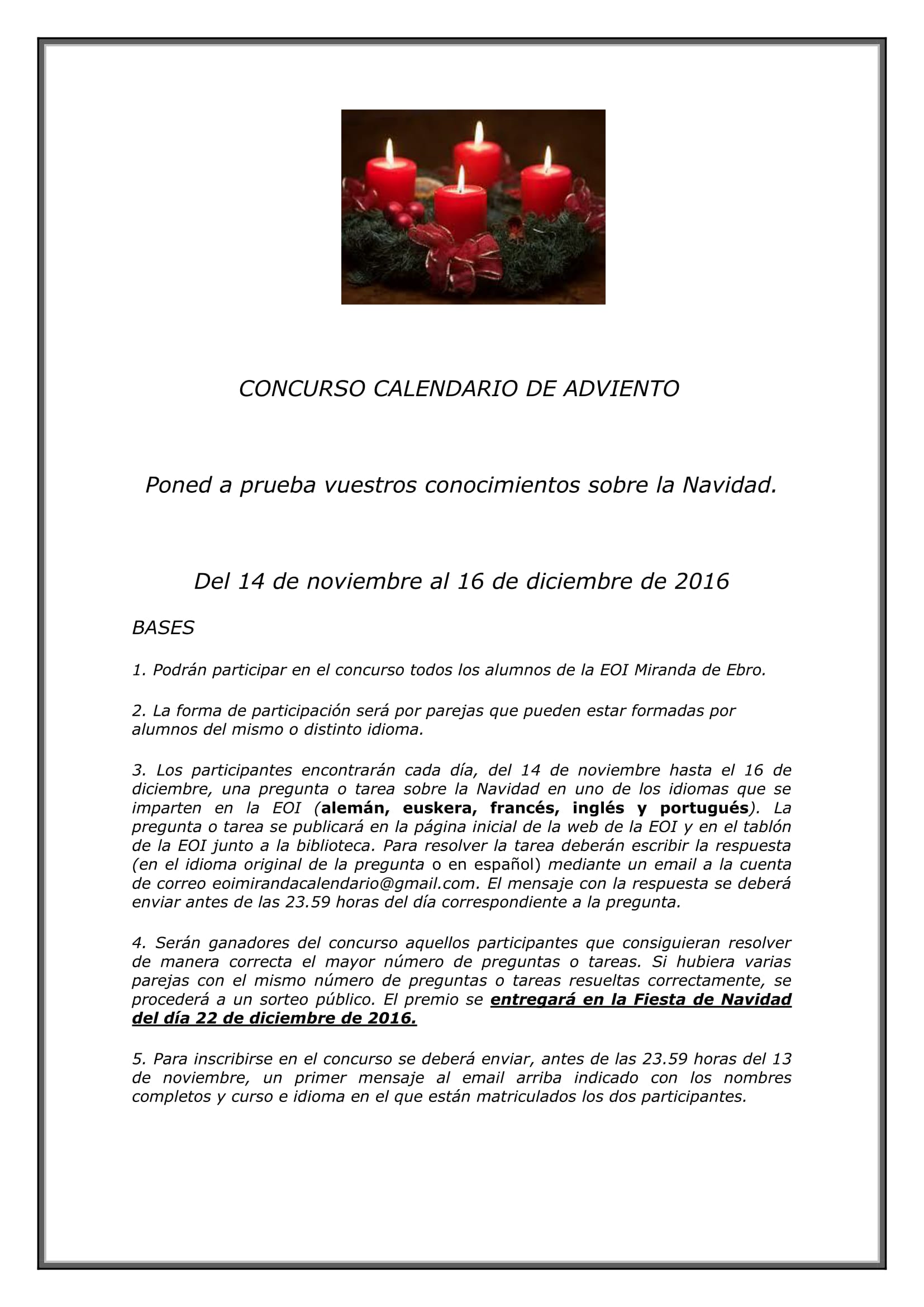 Concurso CALENDARIO DE ADVIENTO Concurso CALENDARIO DE ADVIENTO