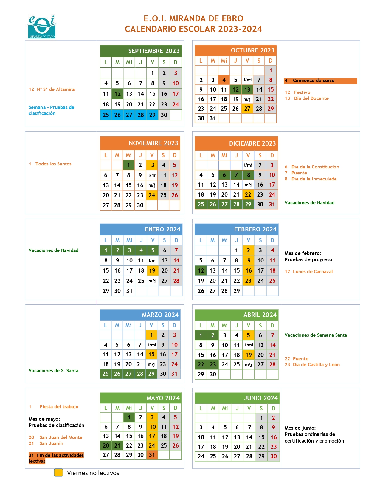 Calendario escolar 2023/24