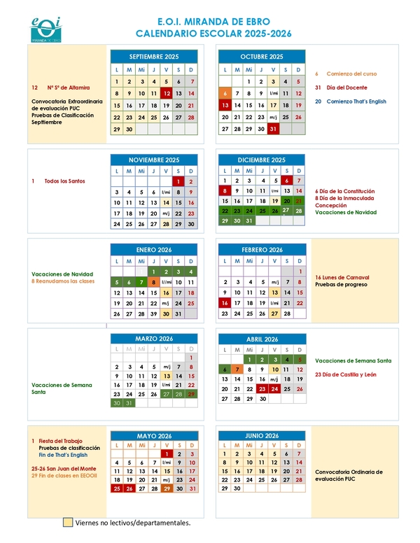 CALENDARIO ESCOLAR 25/26